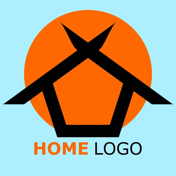 青い背景のオレンジの丸の家のロゴは旅館のロゴによく合います — ストックベクタ