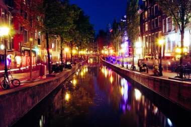 Amsterdam, The Netherlands, Red lights on the canals of the Amsterdam red light district