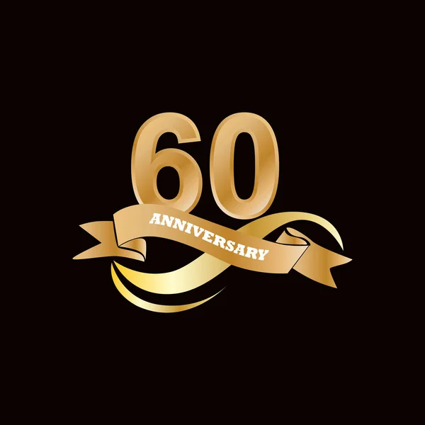 Celebración del aniversario de 60 años con corazón dorado y brillo dorado  sobre fondo negro. diseño