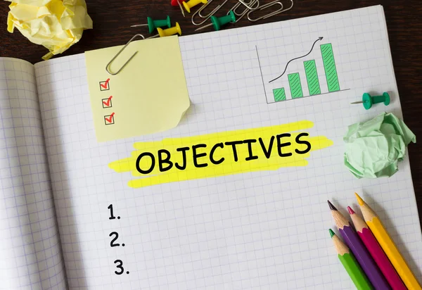 Notebook with Toolls and Notes about Objectives,concept — Stock Photo, Image