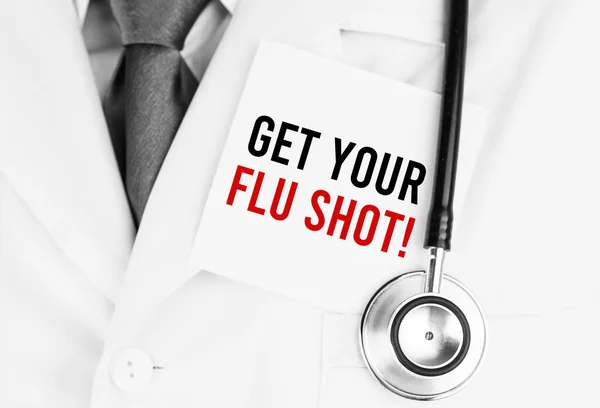 Biała Naklejka Napisem Get Your Flu Shot Lying Medical Tobe — Zdjęcie stockowe