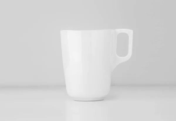 White Mug Mock Gray Wall Desk — Stock Photo, Image