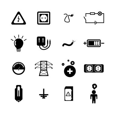 vektör siyah elektrik simgeler kümesi