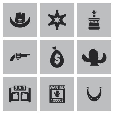 Vektör siyah vahşi batı Icon set