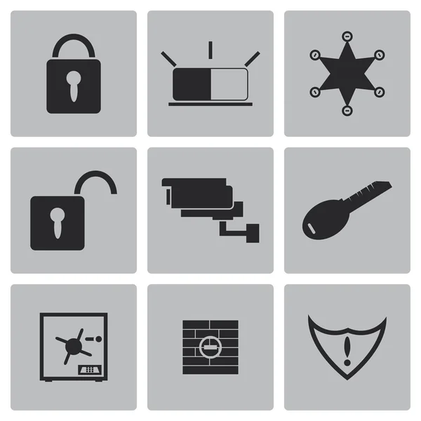 Vector zwarte veiligheid icons set — Stockvector