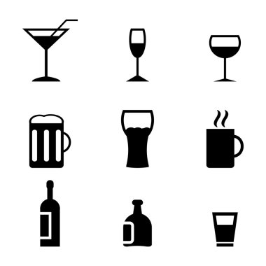 Vektör siyah içecekler Icon set