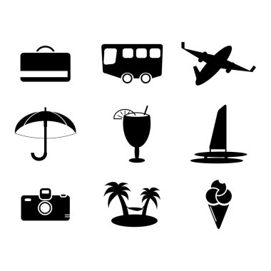 vektör siyah seyahat etmek simge seti