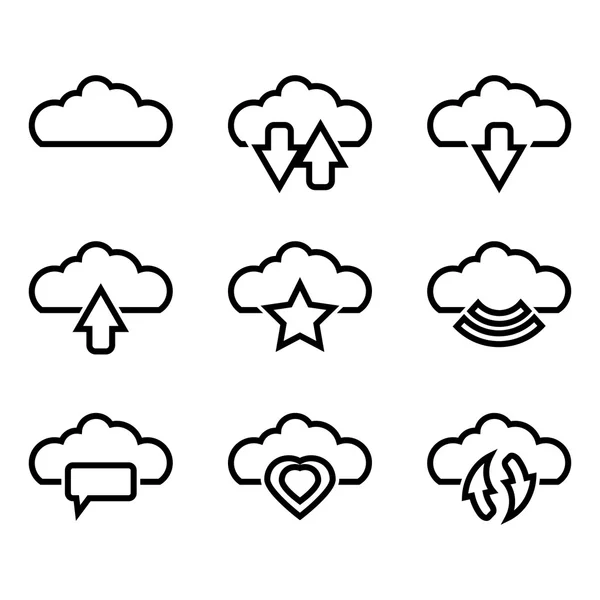 Vector zwarte wolken pictogrammenset — Stockvector