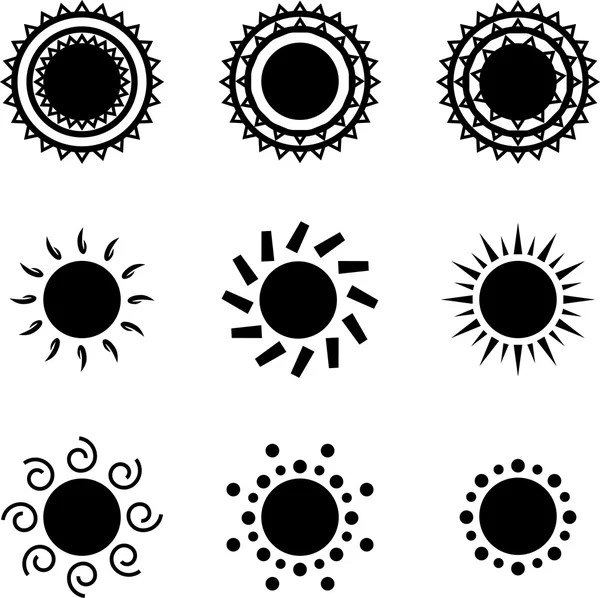 Vector black sun icons set — Stock Vector