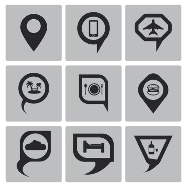 Web ve mobil vektör siyah harita işaretçi Icons set
