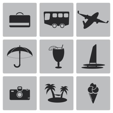Seyahat simgeler vektör siyah Set