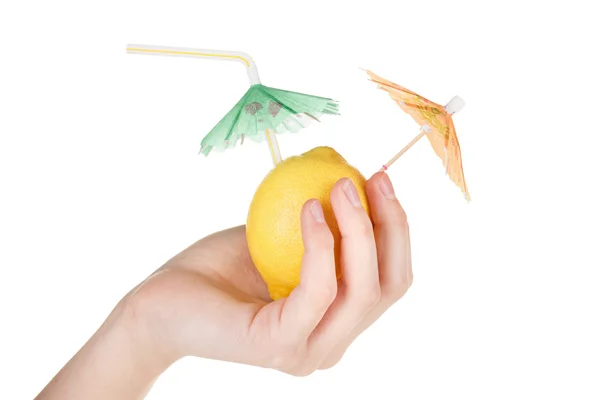 Sumo de limão com guarda-chuva isolado em branco — Fotografia de Stock