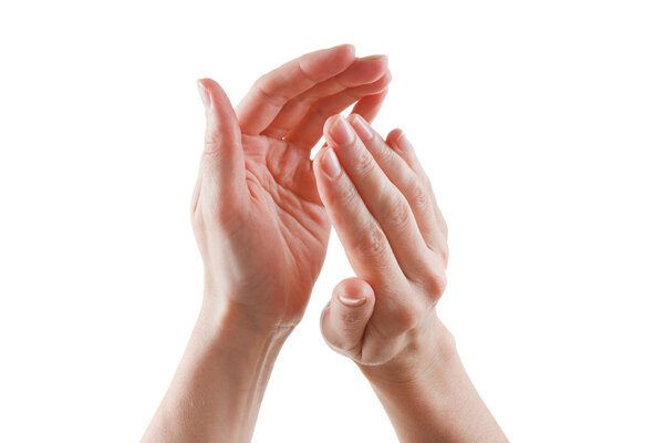 красивые женские руки изолированы на белом фоне аплодисментов
