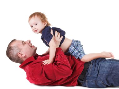 Oynarken, bir beyaz bitti izole baba ve genç oğlu