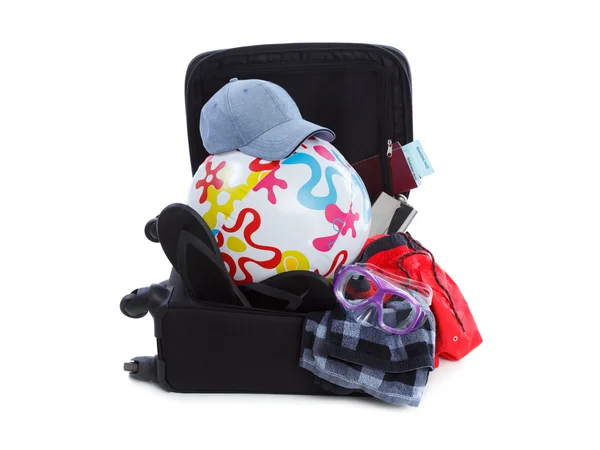 Suitcase Packed to Vacation, Open Trip Concept — Stock Photo, Image