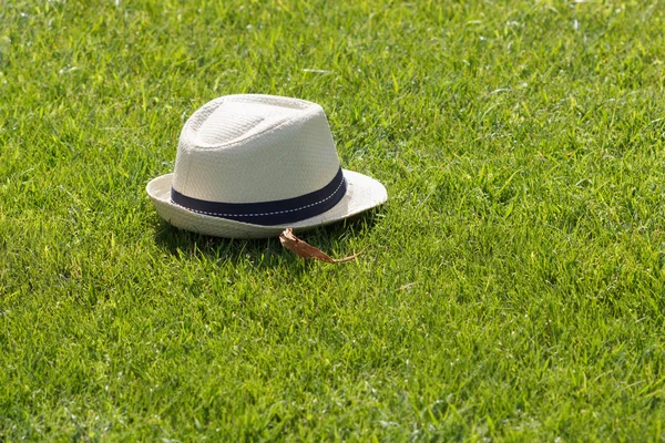 Sombrero en césped de hierba. Fondo de verano —  Fotos de Stock