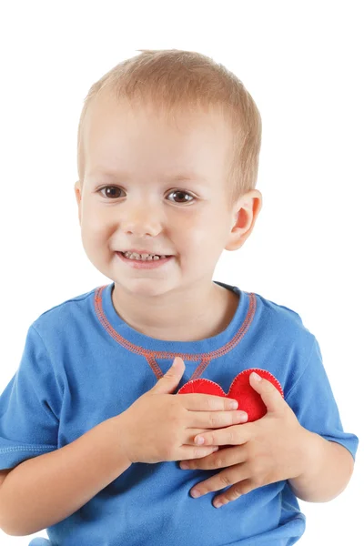 Niño con símbolo del corazón aislado blanco. Concepto de amor y salud . —  Fotos de Stock