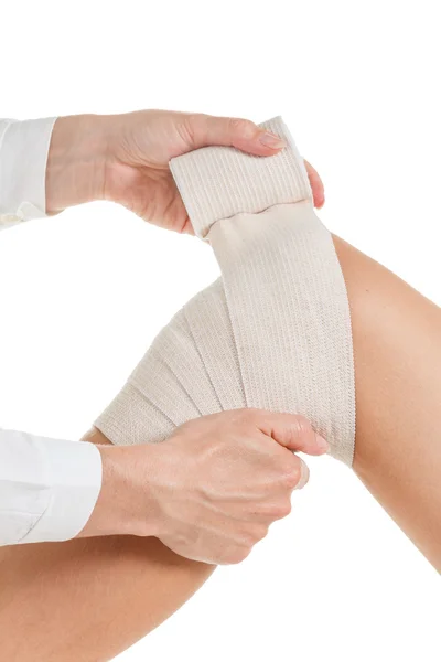 Flexible elastic supportive orthopedic bandage, compression stabilizer knee. — Stock Photo, Image