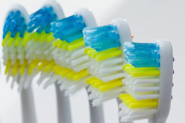 Набір барвистих зубних щіток над білим — стокове фото