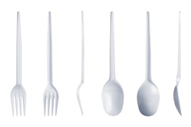 Plastic spoon and fork set isolated on white clipart