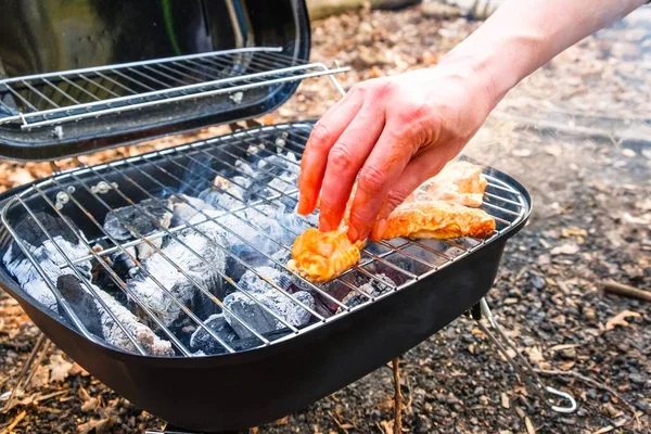 Barbecue Ailes Poulet Feu Cuisson Charbon — Photo