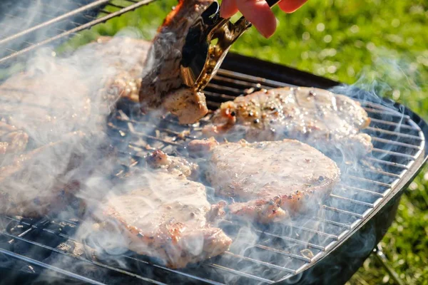 Nyári Természet Grill Bbq Hús Sertés Grillezett — Stock Fotó