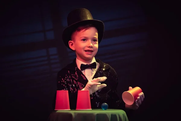 Magician Kid Illusionist Boy Hat Magic Show Wizard Mystery Isolated — Stock Photo, Image