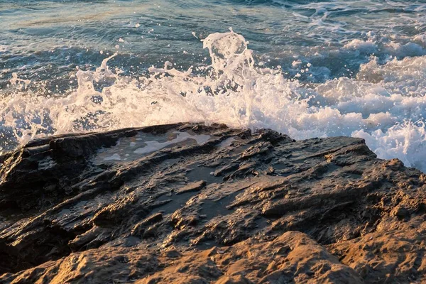 Pôr Sol Praia Oceano Onda Splash Mar Costeiro — Fotografia de Stock