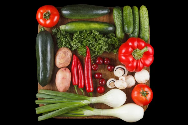 Vegetables isolated on Black background, much space for own text — Stok fotoğraf