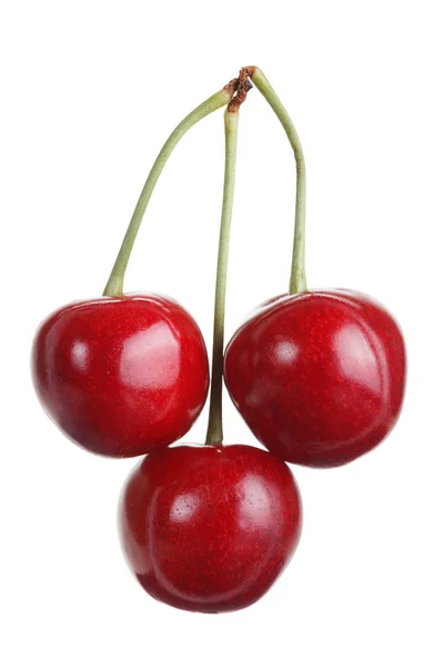 Három érett cseresznye appetiitnyh fehér alapon — Stock Fotó
