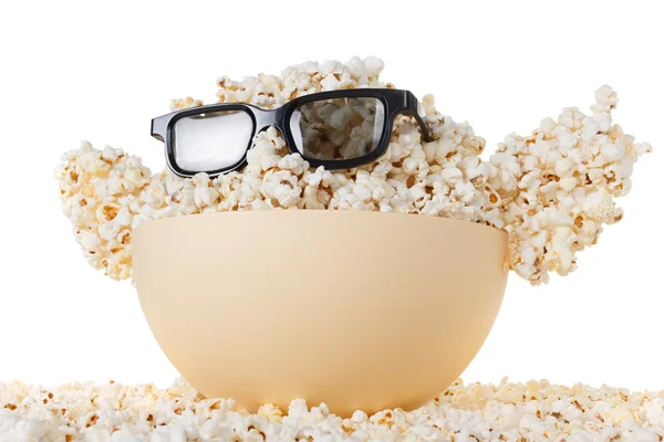 Lächelndes Popcorn-Monster, Gläser. isoliert auf weiß — Stockfoto