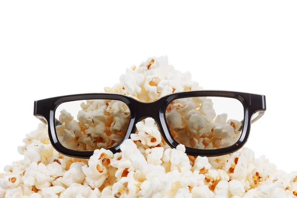 Lächelndes Popcorn-Monster, Gläser. isoliert auf weiß — Stockfoto