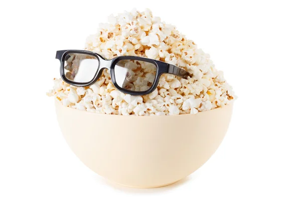 Monstre souriant de pop-corn, lunettes. Isolé sur blanc — Photo