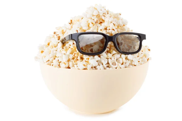 Lächelndes Popcorn-Monster, Gläser. isoliert auf weiß — Stockfoto