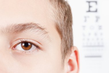 Çocuk bir göz doktoruna. Bir çocuk portresi. 