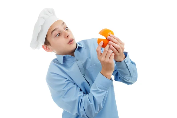 Portrait of teen Cook. On white background. — Stock Photo, Image