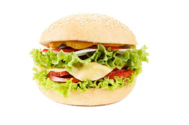 Burger sığır eti ve sebze beyaz arka plan üzerinde