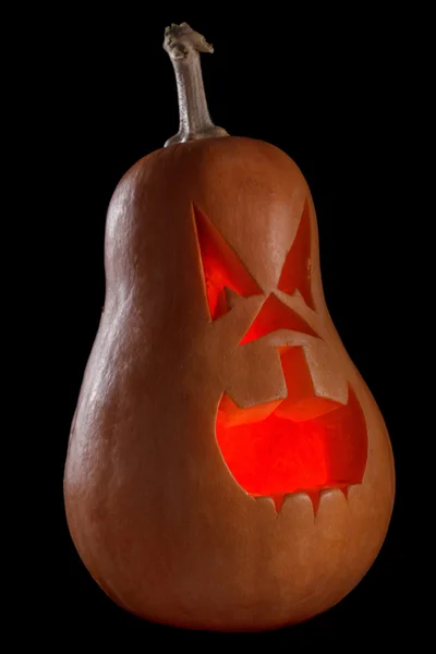 Halloween calabaza Jack O linterna brillante en el interior en negro — Foto de Stock