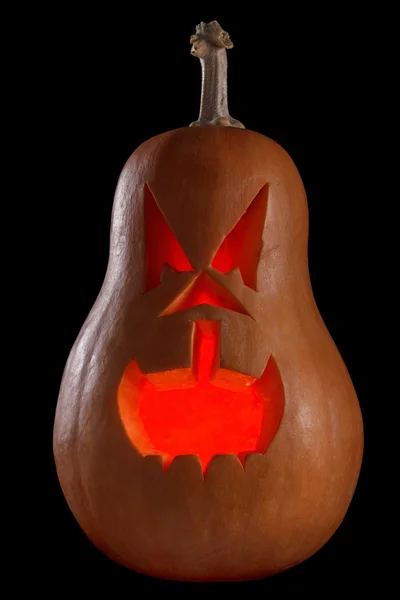 Halloween calabaza Jack O linterna brillante en el interior en negro — Foto de Stock