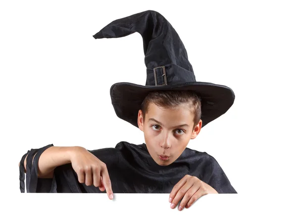 Young boy in carnival costume wizard. Isolated on white — Stock Photo, Image