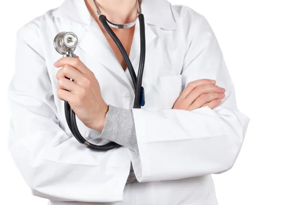 Docteur en manteau avec stéthoscope. Isolé sur blanc — Photo