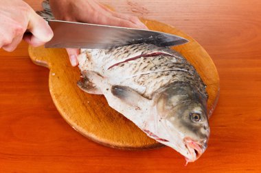 Pişirme önce kesme taze balık sazan