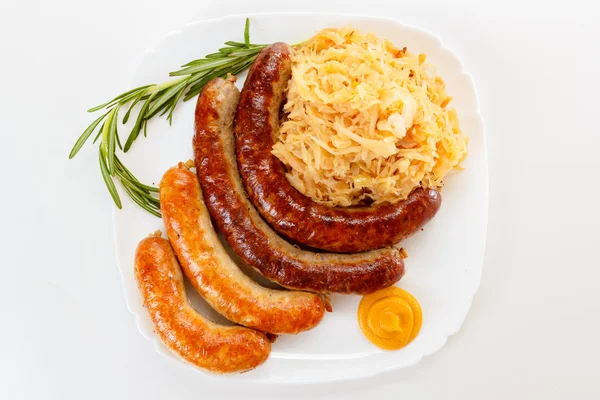 Oktoberfest-Menü, Würstchen und Sauerkraut — Stockfoto