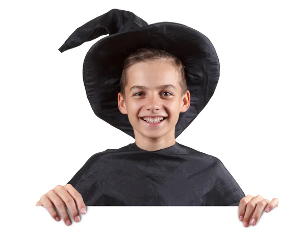 Helloween boy with a big smile in fancy dress. Isolated image — Stock Photo, Image