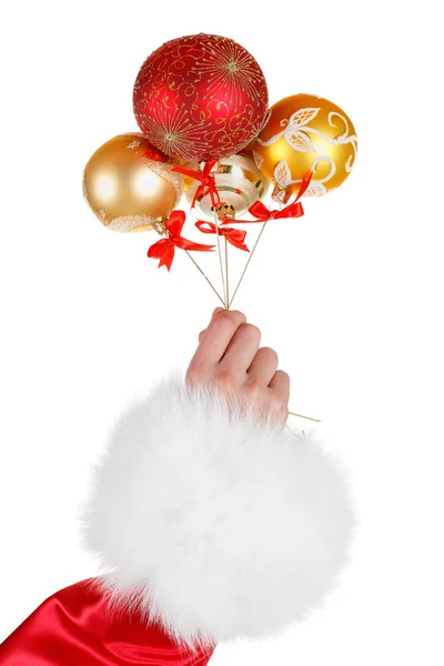 儿童圣诞金色和红色球手臂上的飞 — 图库照片