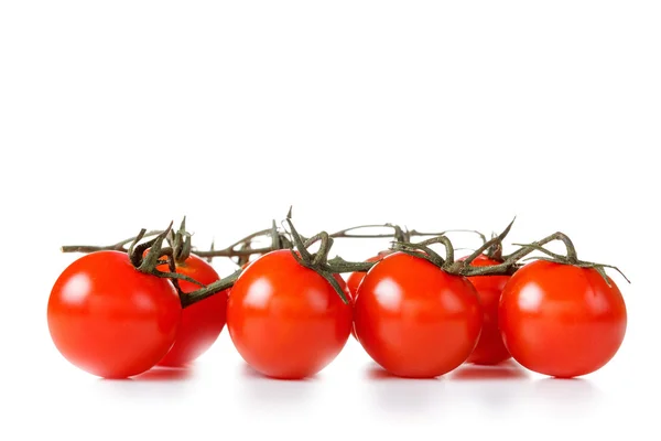 Beyaz izole olgun taze kiraz domates — Stok fotoğraf