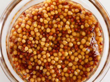 Geleneksel Fransız dijon kaba hardal yuvarlak tabak