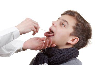 Boy medical exam pharynx and tonsils clipart