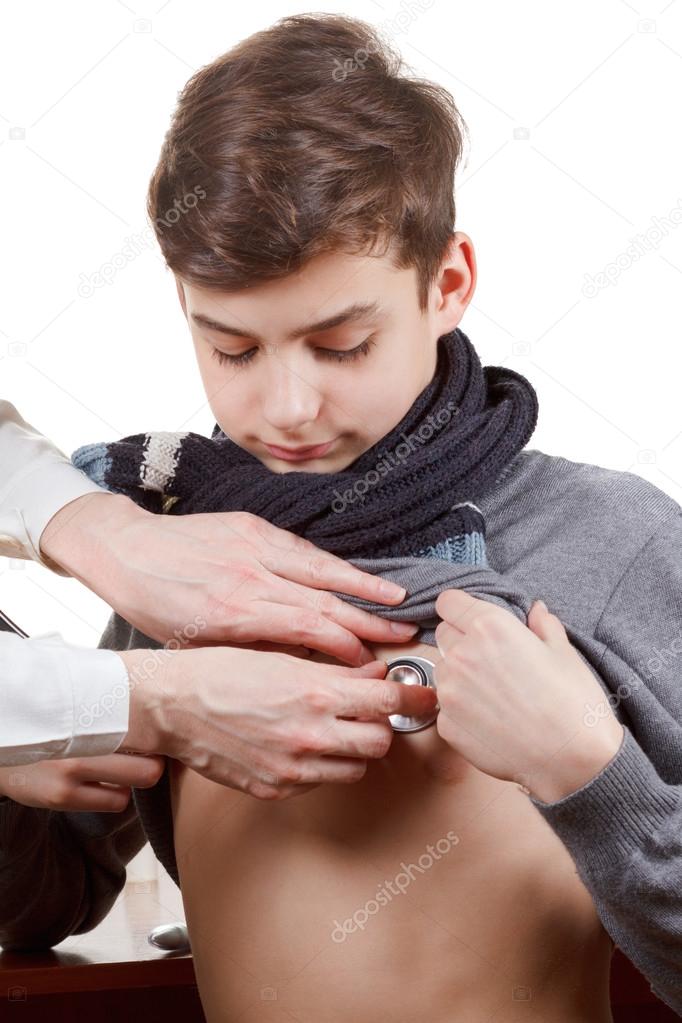 Boy medical exam with stethoscope