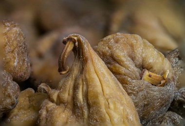 Doğal kurutulmuş incirli makro fotoğraf.
